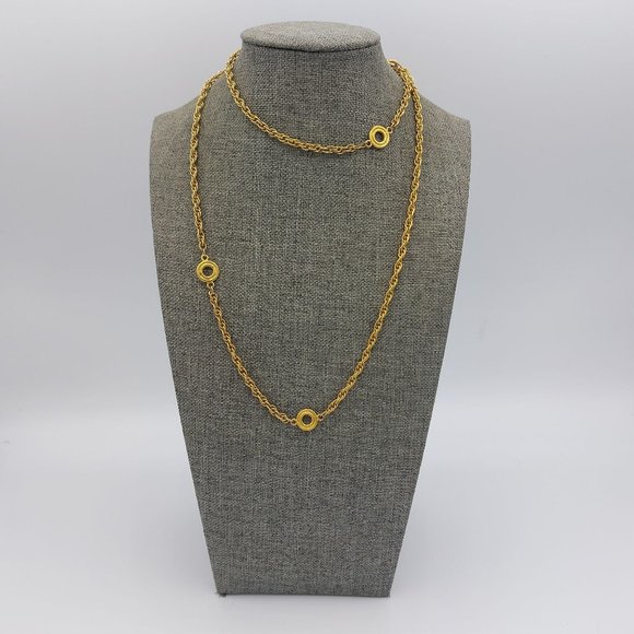 Roget TM Gold Toned Twisted Link 30" Long Necklace Chain Satellite Rings Vintage - Picture 1 of 7